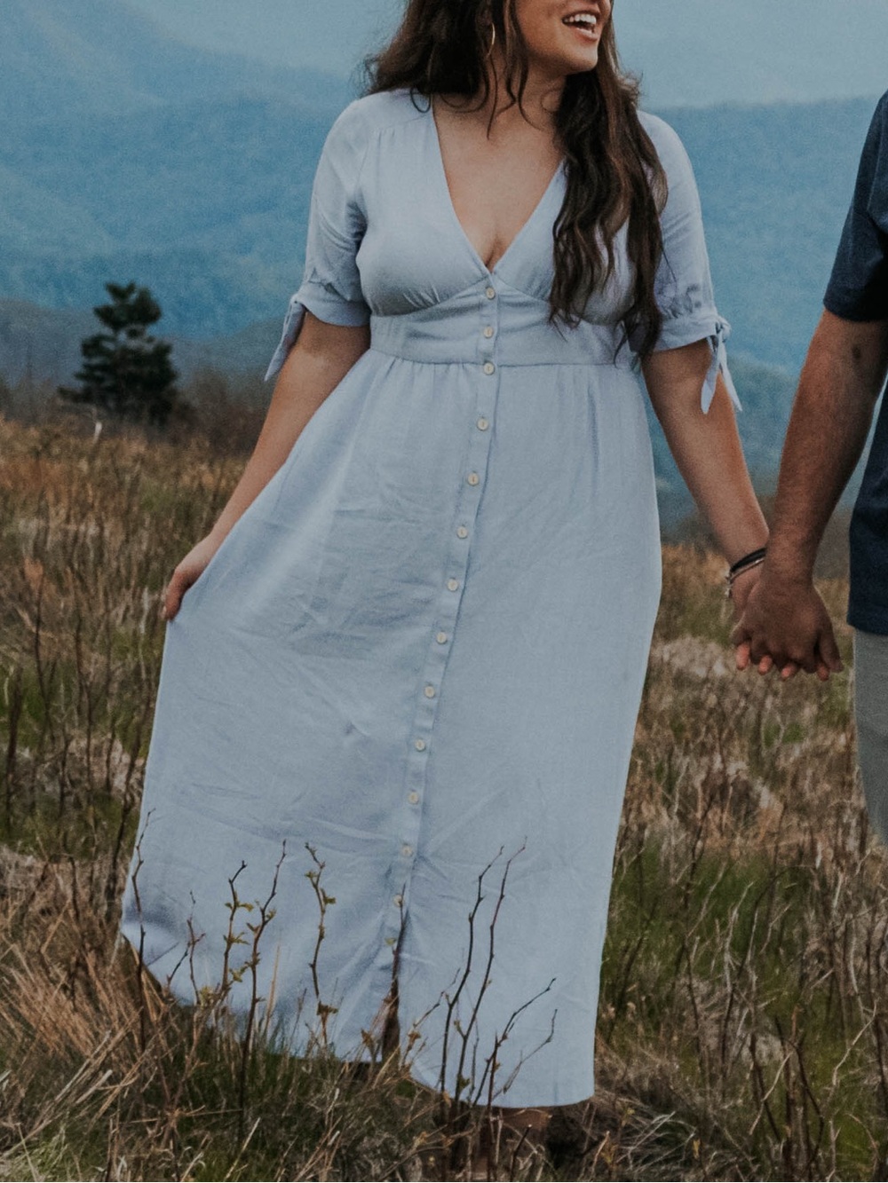 Light Blue Button-Front Women’s Midi Dress